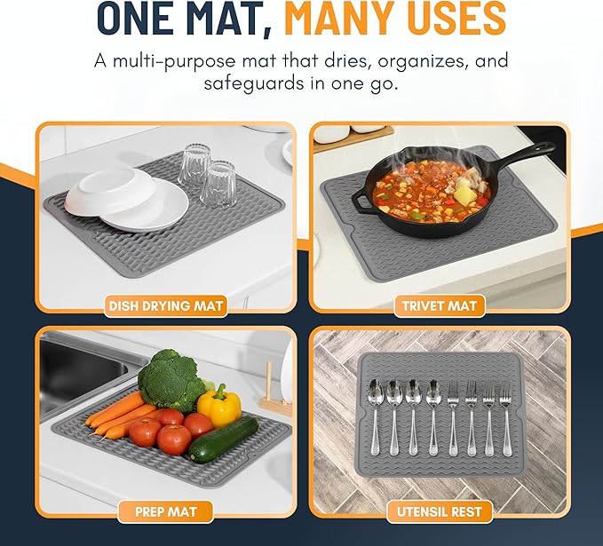 Silicone Dish Drying Mat Silicone Drain Mat for Kitchen Non-Slip Easy Clean Sink Mat Large Heat-resistant Dish Drainer Mat