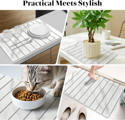 Portable Dish Drying Mat Diatom Mud High Absorbent Collapsible Mat Non-Slip Foldable Quick Drying Mat Kitchen Counter