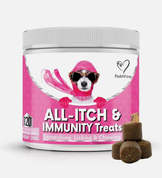 NutriPaw All-Itch Immunity Treats For Dogs - Soothe Itchy Paws, Eyes, Ears, Skin