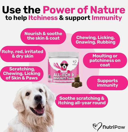 NutriPaw All-Itch Immunity Treats For Dogs - Soothe Itchy Paws, Eyes, Ears, Skin