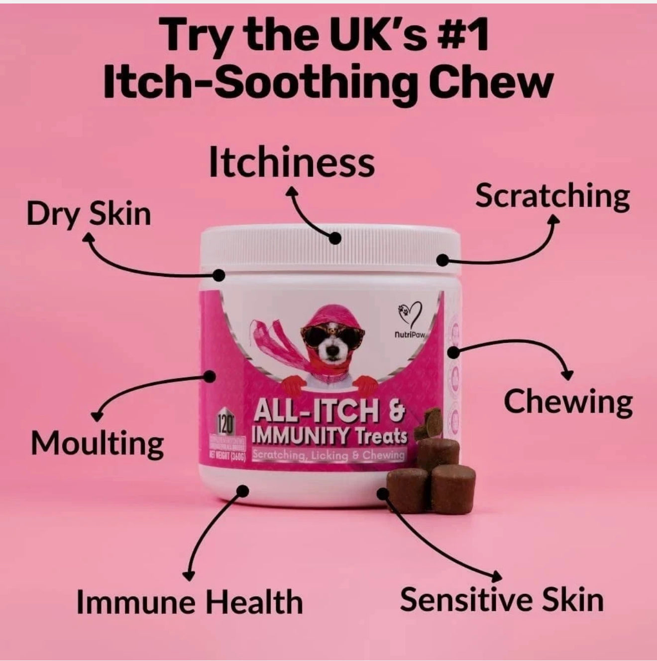 NutriPaw All-Itch Immunity Treats For Dogs - Soothe Itchy Paws, Eyes, Ears, Skin
