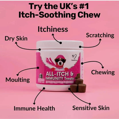 NutriPaw All-Itch Immunity Treats For Dogs - Soothe Itchy Paws, Eyes, Ears, Skin