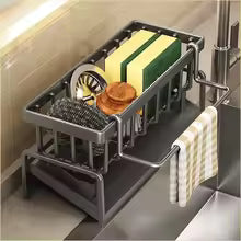 Kitchen Sink Storage Rack Drain Rack Free Installation with Hanging Rod Cleaning Cloth Cleaning Brush Rag Storage Artifact