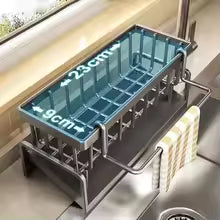 Kitchen Sink Storage Rack Drain Rack Free Installation with Hanging Rod Cleaning Cloth Cleaning Brush Rag Storage Artifact