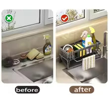 Kitchen Sink Storage Rack Drain Rack Free Installation with Hanging Rod Cleaning Cloth Cleaning Brush Rag Storage Artifact