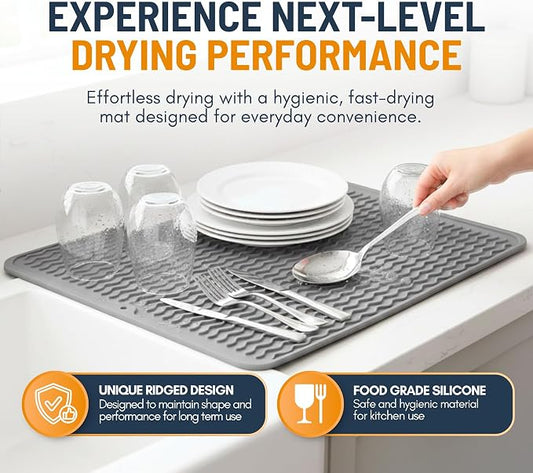 Silicone Dish Drying Mat Silicone Drain Mat for Kitchen Non-Slip Easy Clean Sink Mat Large Heat-resistant Dish Drainer Mat
