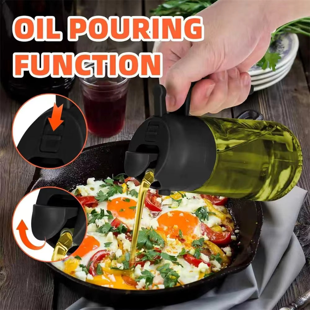 Olive Oil Dispenser|Sprayer for Cooking 2 in 1- Spray and Pour|Dark Green Glass Oil Bottlewith Stickers,16oz/470ml Oil Sprayer