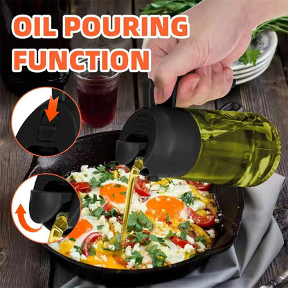 Olive Oil Dispenser|Sprayer for Cooking 2 in 1- Spray and Pour|Dark Green Glass Oil Bottlewith Stickers,16oz/470ml Oil Sprayer