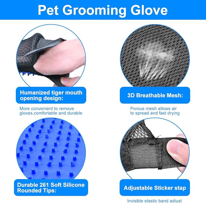 Pet Hair Remover Cat Cleaning Grooming Comb |No Wash Silicone Gloves| Solid Color Pet Bath Brushcat and Dog Supplies
