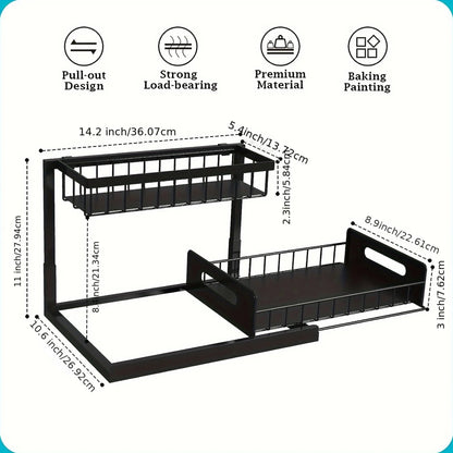 Under Sink Organizer, Pull Out Cabinet Organizer 2 Tier Slide Out Sink Shelf Cabinet Storage Shelves, Under Sink Storage