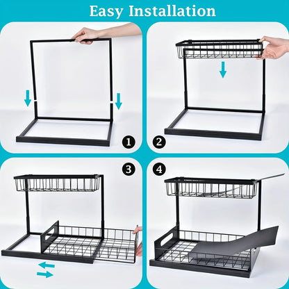 Under Sink Organizer, Pull Out Cabinet Organizer 2 Tier Slide Out Sink Shelf Cabinet Storage Shelves, Under Sink Storage
