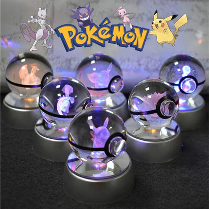 Pokemon Crystal Ball 3D Pikachu Gengar Mewtwo Night Light Lamp Pokeball Kid Gift